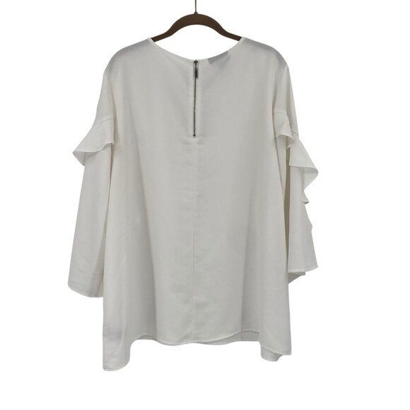 Alfani Women's Size XL White Chiffon Zip-Back Ruffled Sleeve Blouse - Picture 2 of 10